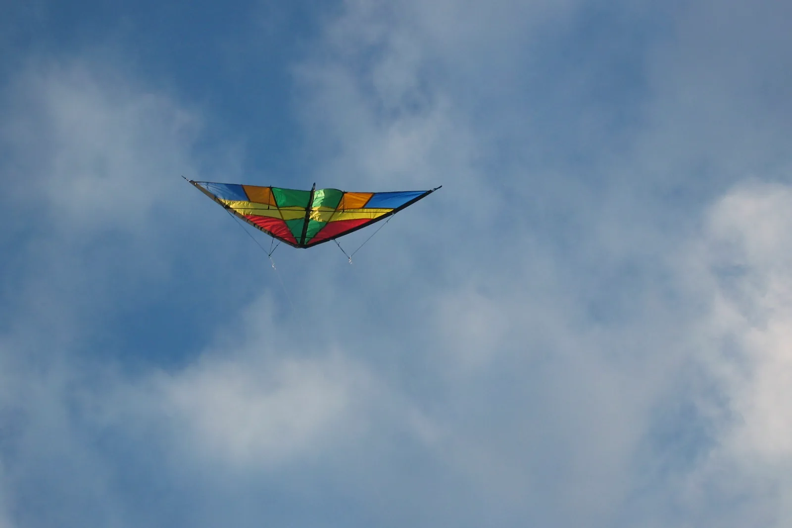 Real colorful stunt kite flying in a cloudy sky